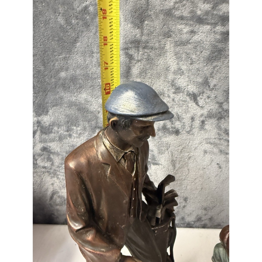 Vintage Bronze Finish Golfer and Caddie Boy Statue Figurine on Wooden Base - Picture 5 of 5